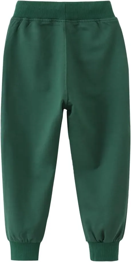 HUAER& Boys Cartoon Print Dinosaur Monkey Pattern Cotton Pants Drawstring Elastic Sweatpants