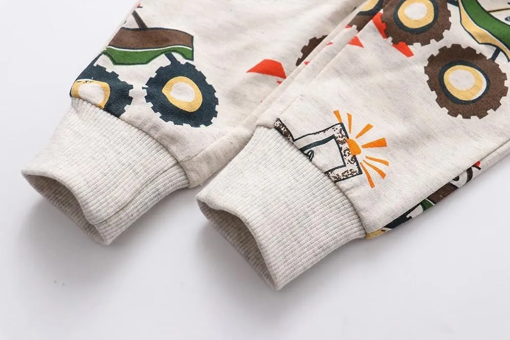 HUAER& Boys Cartoon Print Dinosaur Monkey Pattern Cotton Pants Drawstring Elastic Sweatpants