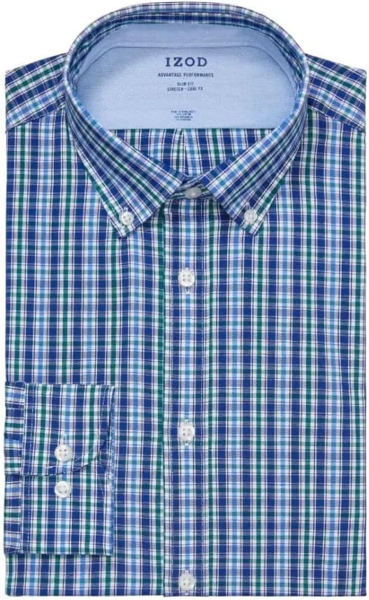 IZOD Men's Dress Shirt Slim Fit Stretch Fx Cooling Collar Check