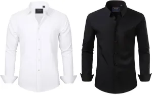 J.VER Men's Dress Shirts Solid Stretch Long Sleeve Formal Shirt Business Casual Button Down Shirts