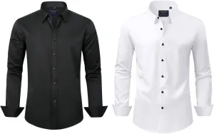 J.VER Men's Dress Shirts Solid Stretch Long Sleeve Formal Shirt Business Casual Button Down Shirts