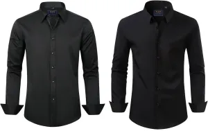 J.VER Men's Dress Shirts Solid Stretch Long Sleeve Formal Shirt Business Casual Button Down Shirts