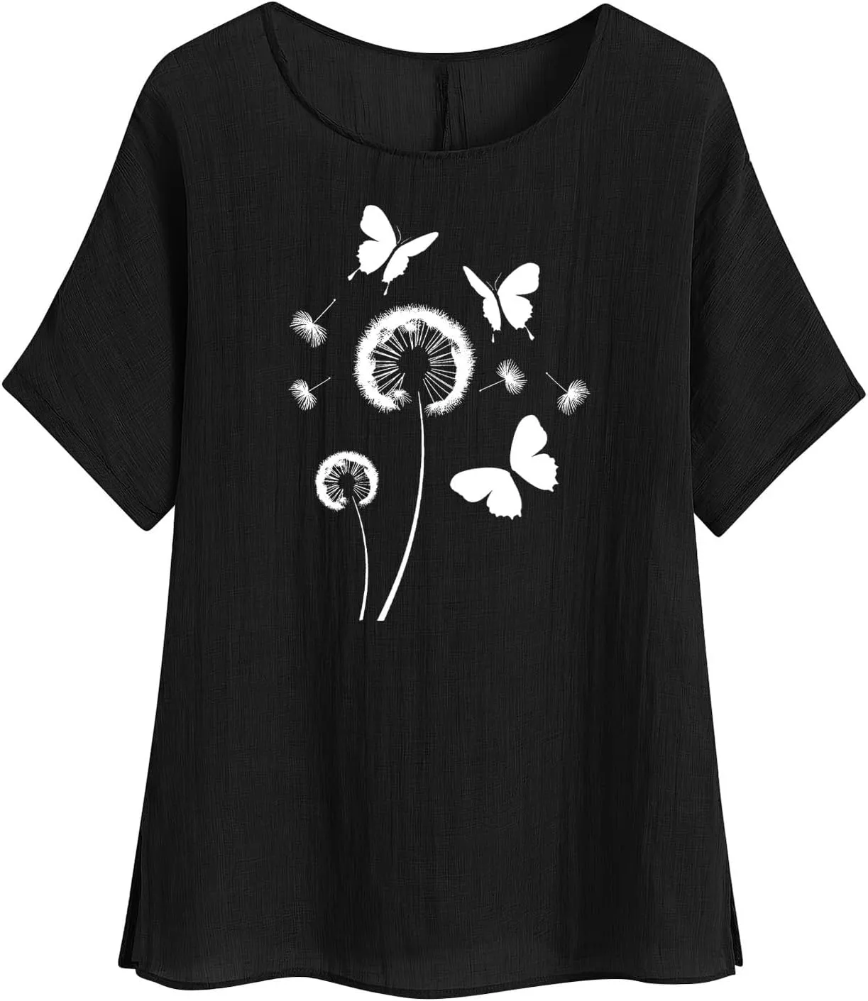 Kawaii Dandelion Printed Shirts Women Cotton Linen Blouses Short Sleeve Dressy Tops Lightweight Elegant Vintage Tees