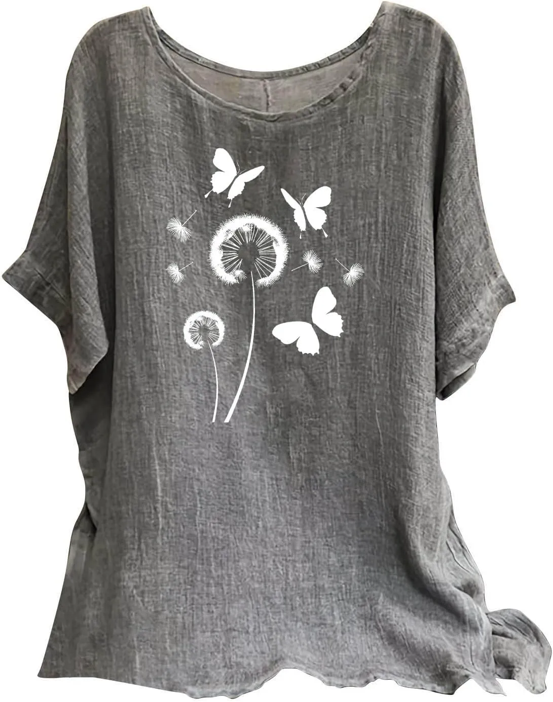 Kawaii Dandelion Printed Shirts Women Cotton Linen Blouses Short Sleeve Dressy Tops Lightweight Elegant Vintage Tees