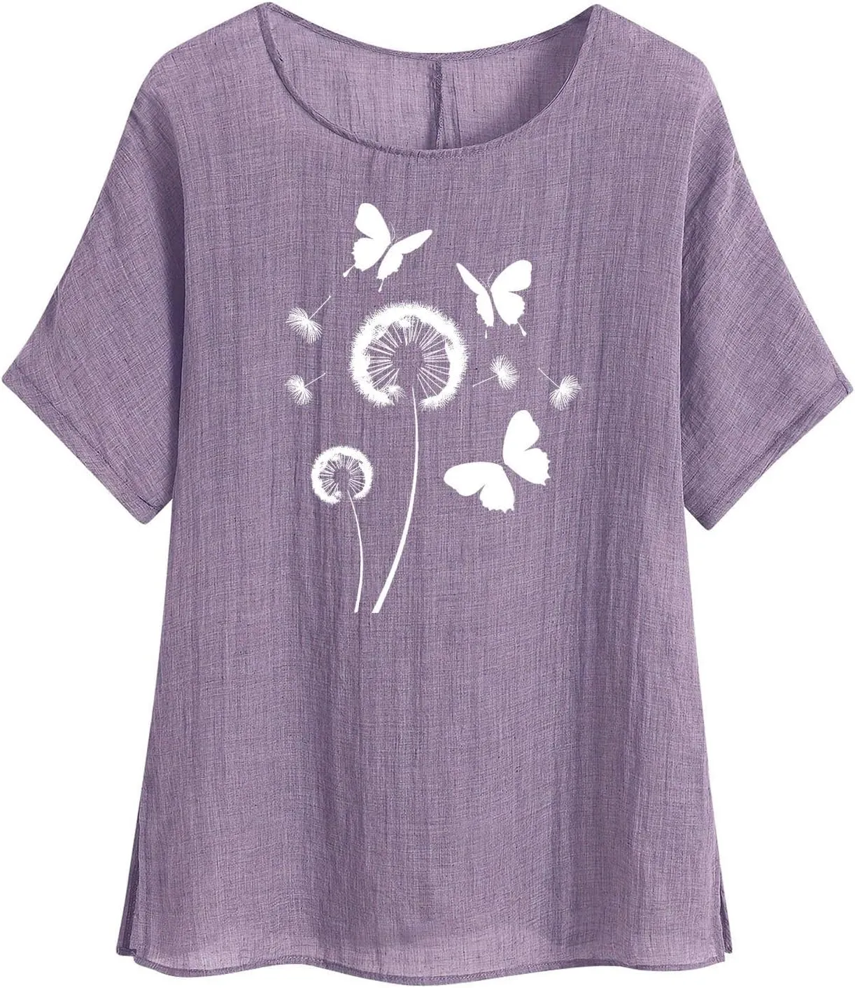 Kawaii Dandelion Printed Shirts Women Cotton Linen Blouses Short Sleeve Dressy Tops Lightweight Elegant Vintage Tees