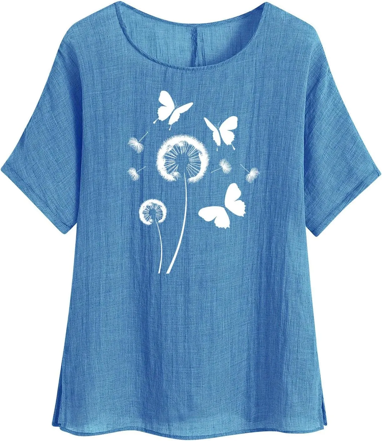 Kawaii Dandelion Printed Shirts Women Cotton Linen Blouses Short Sleeve Dressy Tops Lightweight Elegant Vintage Tees