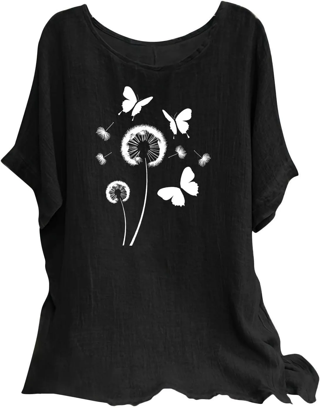 Kawaii Dandelion Printed Shirts Women Cotton Linen Blouses Short Sleeve Dressy Tops Lightweight Elegant Vintage Tees