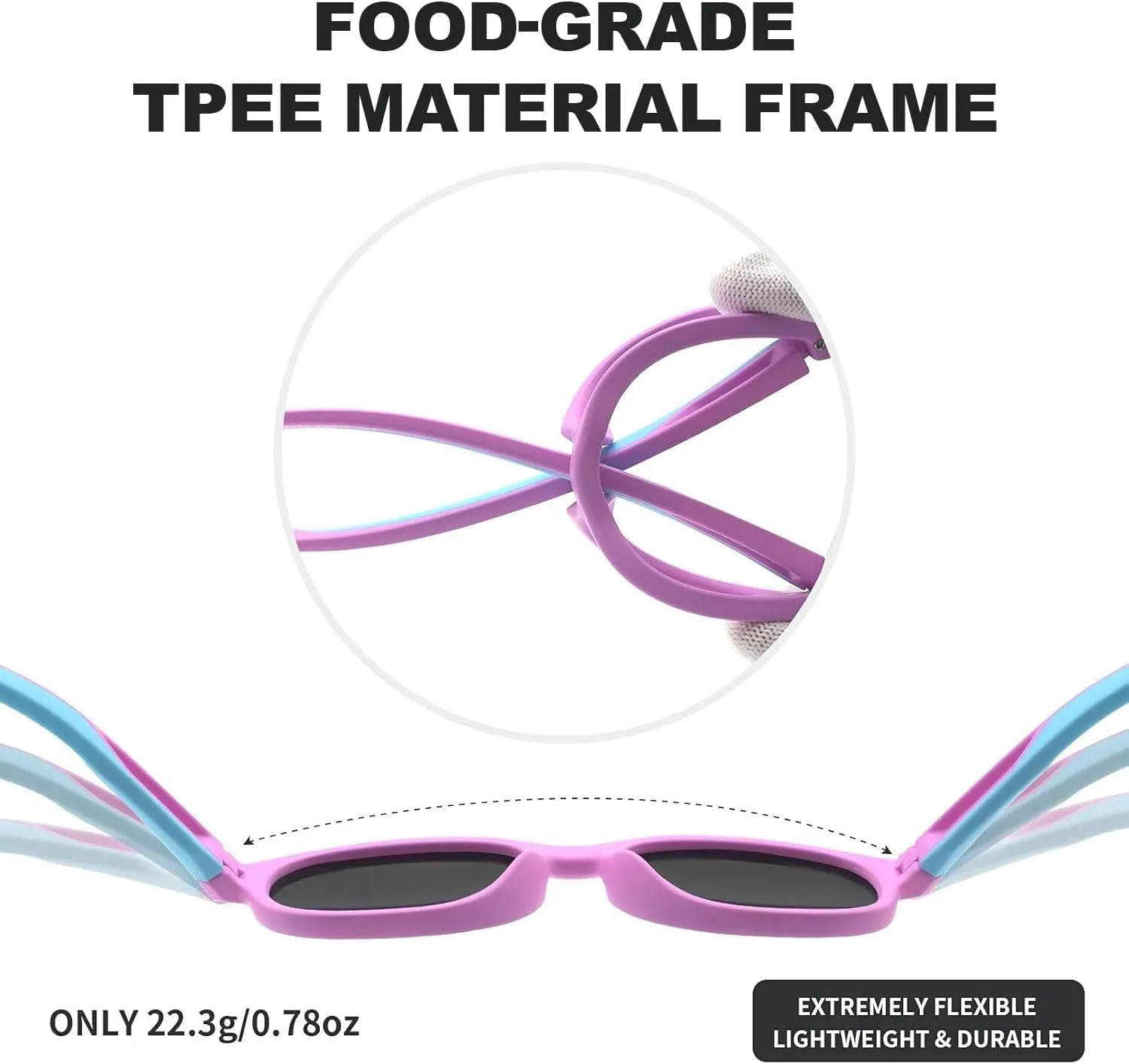 Kids Polarized Sports Sunglasses TPEE Flexible Frame with Adjustable Strap for Boys Girls Age 5-13