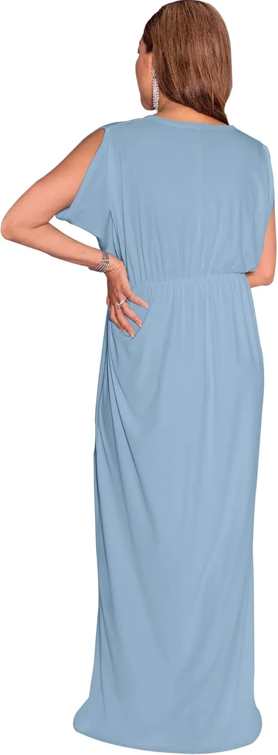 KOH KOH Womens Long Short Sleeve V-Neck Maternity Summer Flowy Gown Maxi Dress