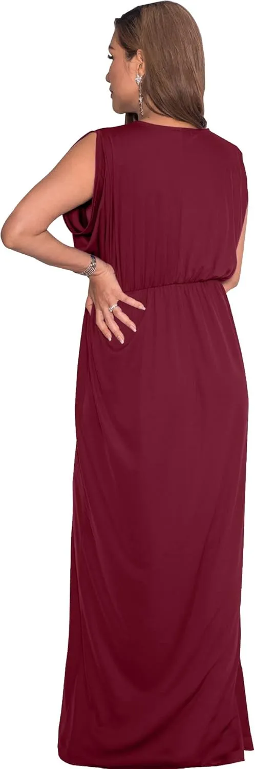 KOH KOH Womens Long Short Sleeve V-Neck Maternity Summer Flowy Gown Maxi Dress