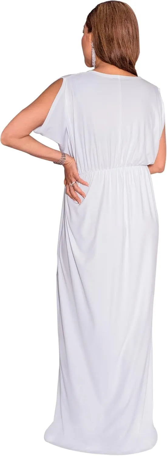 KOH KOH Womens Long Short Sleeve V-Neck Maternity Summer Flowy Gown Maxi Dress