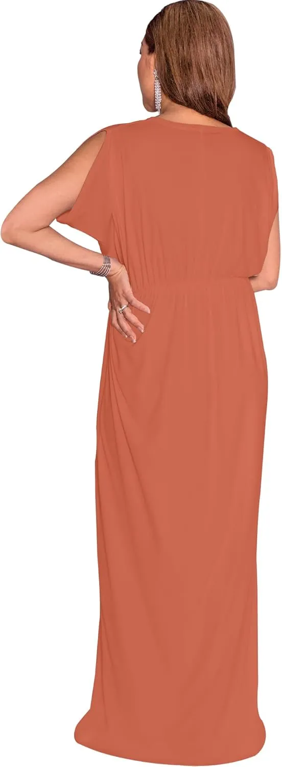 KOH KOH Womens Long Short Sleeve V-Neck Maternity Summer Flowy Gown Maxi Dress