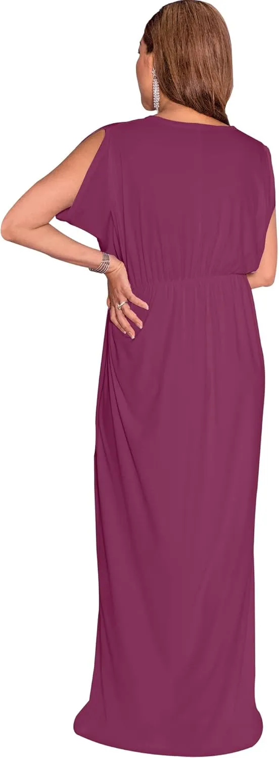 KOH KOH Womens Long Short Sleeve V-Neck Maternity Summer Flowy Gown Maxi Dress