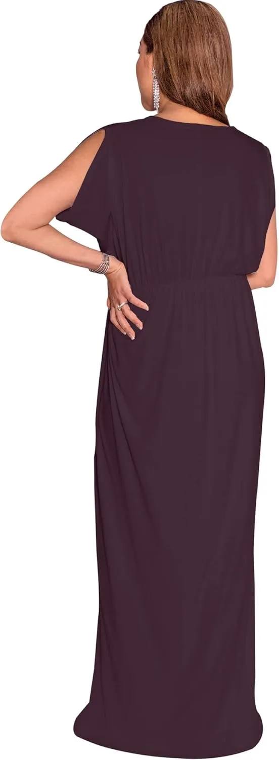KOH KOH Womens Long Short Sleeve V-Neck Maternity Summer Flowy Gown Maxi Dress