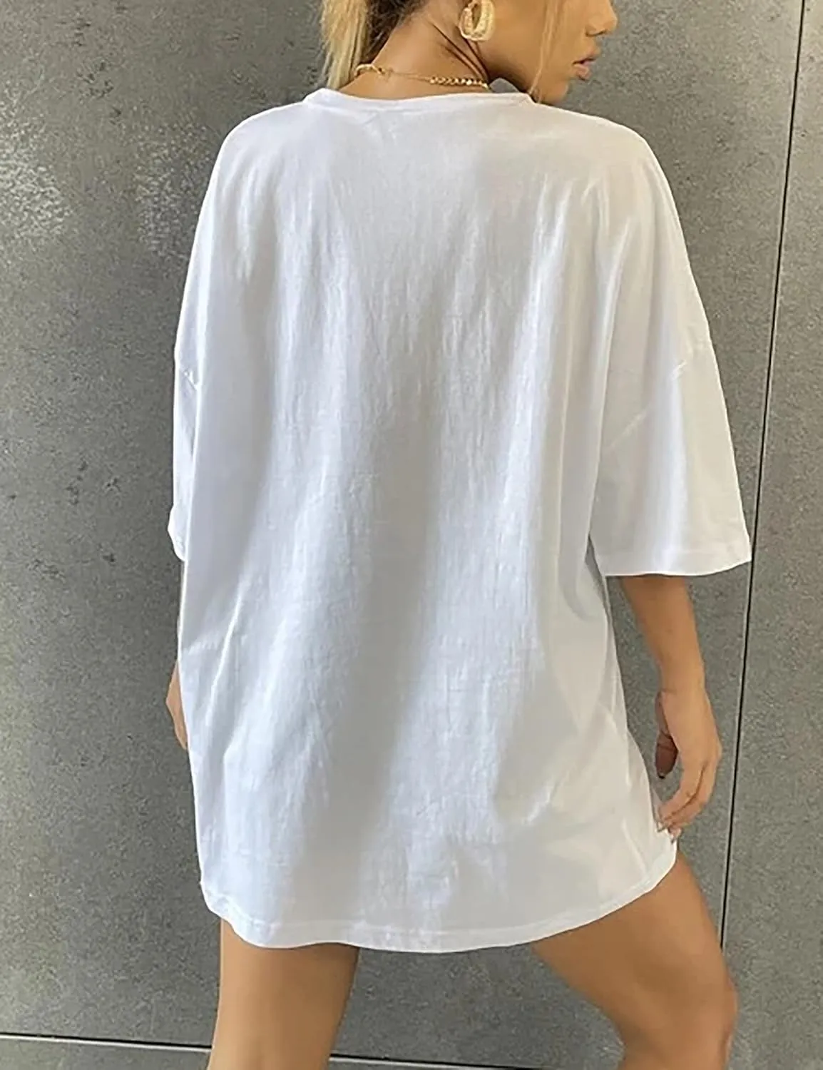 Lauweion Women’s Skull Print Drop Shoulder Tee Oversized Graphic T-Shirt Teen Girls Baggy Trendy Funny Shirt