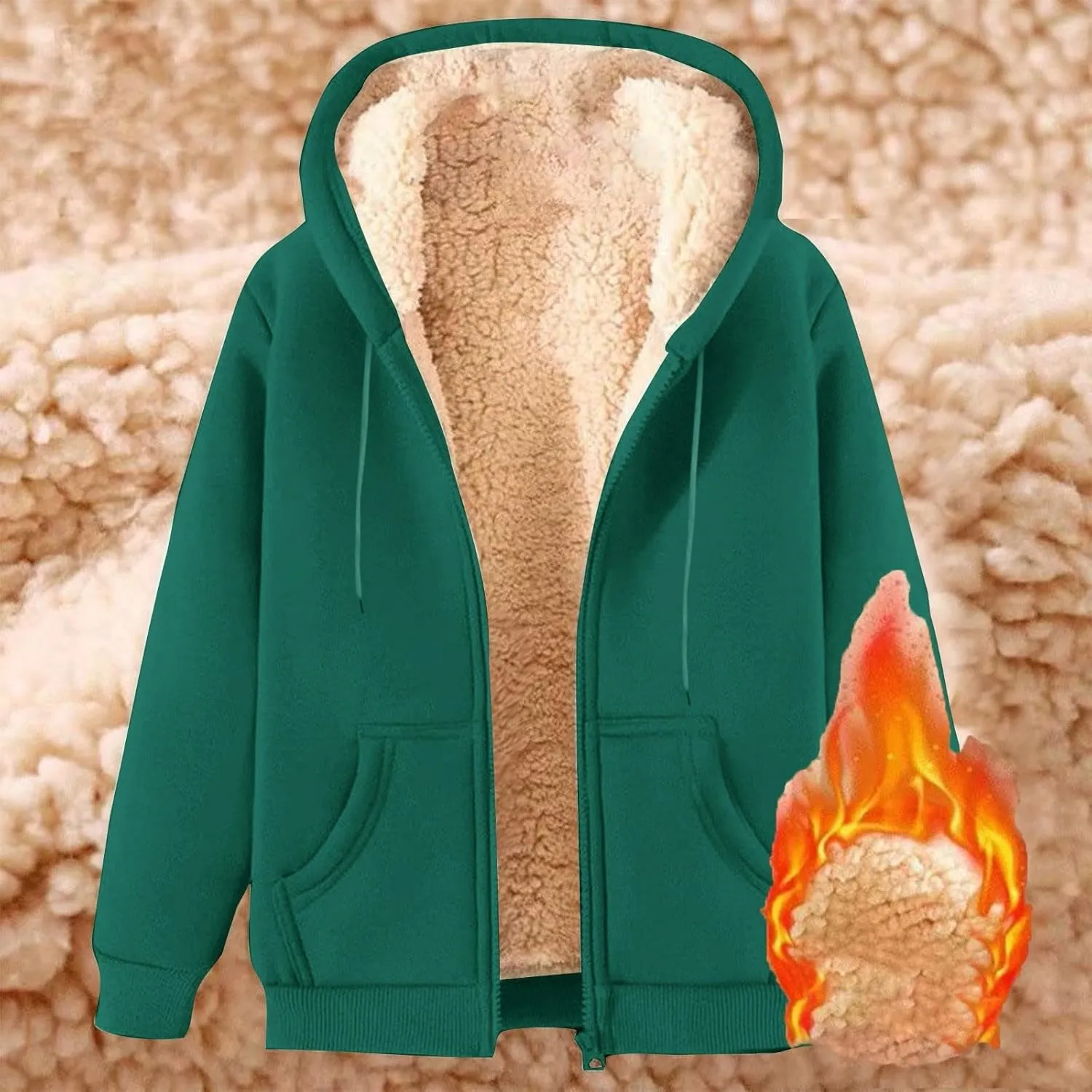 lcziwo Mens Fleece Hoodies Sherpa Lined Jacket Zip up Warm Hooded Sweatshirt Thick Thermal Windproof Winter Coats Outwear