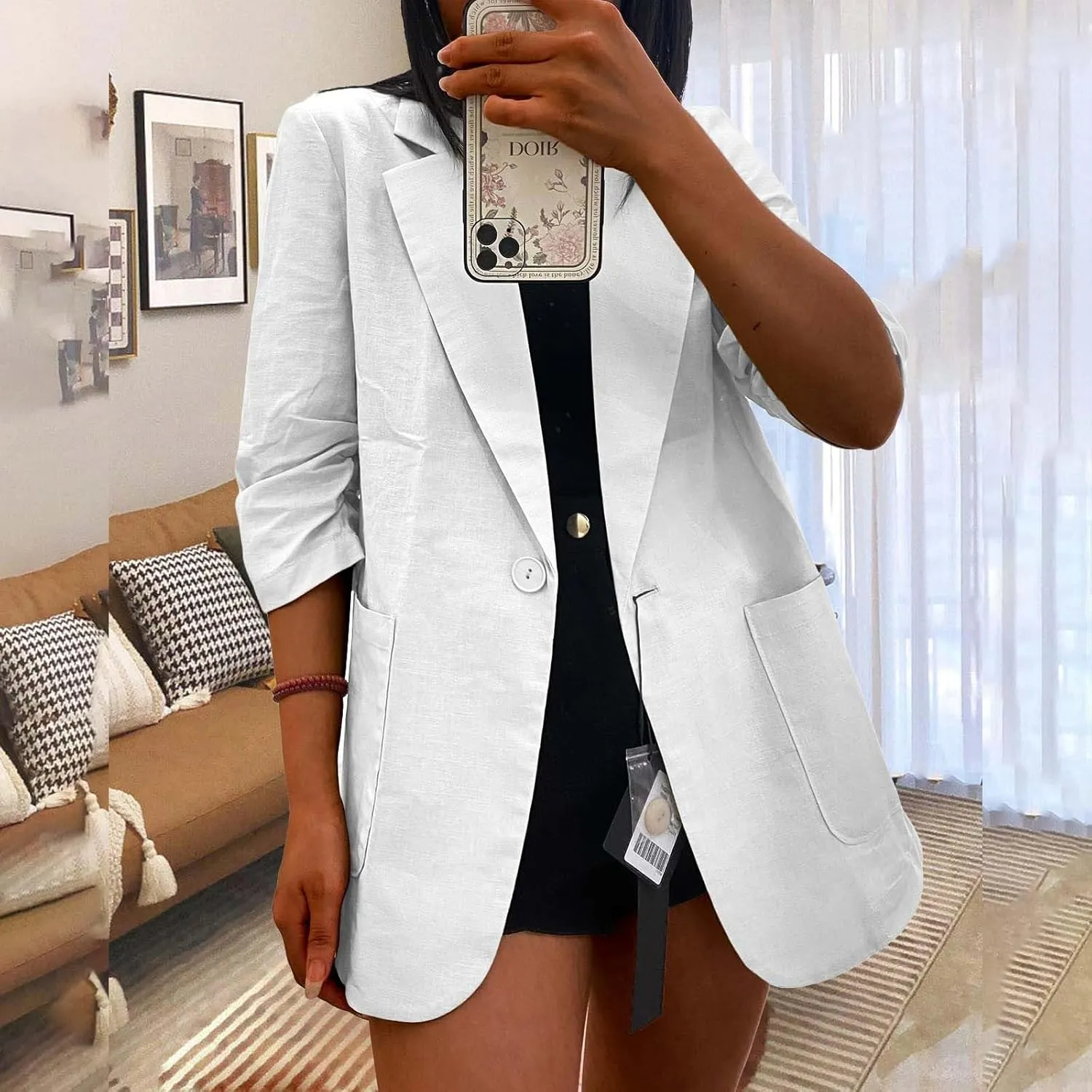 Linen Blazers for Women 2024 Work Women Blazer Long Sleeve Cute Fall Winter Jacket Baggy Herringbone Blazer