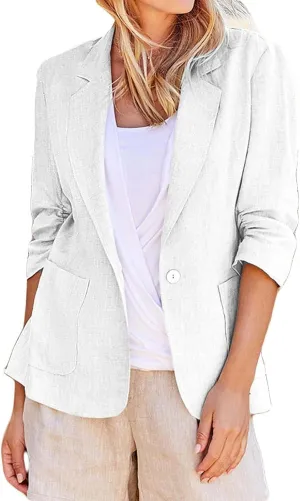 Linen Blazers for Women 2024 Work Women Blazer Long Sleeve Cute Fall Winter Jacket Baggy Herringbone Blazer