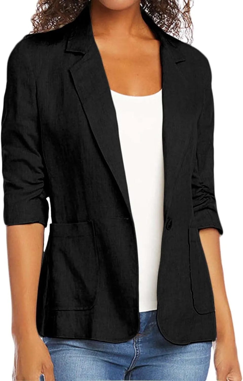 Linen Blazers for Women 2024 Work Women Blazer Long Sleeve Cute Fall Winter Jacket Baggy Herringbone Blazer