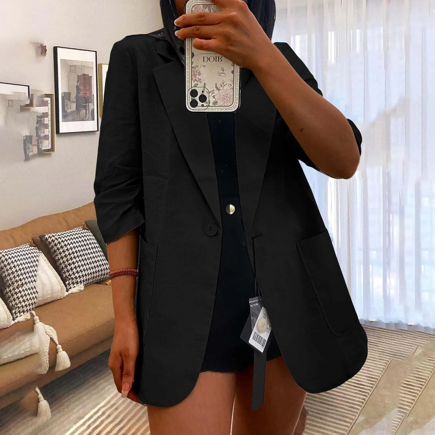 Linen Blazers for Women 2024 Work Women Blazer Long Sleeve Cute Fall Winter Jacket Baggy Herringbone Blazer