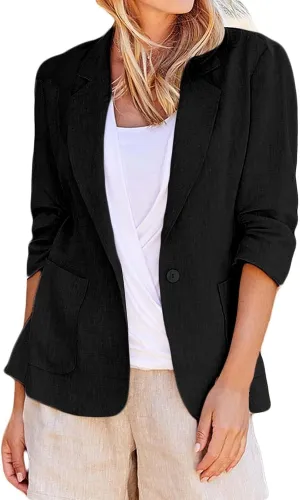 Linen Blazers for Women 2024 Work Women Blazer Long Sleeve Cute Fall Winter Jacket Baggy Herringbone Blazer