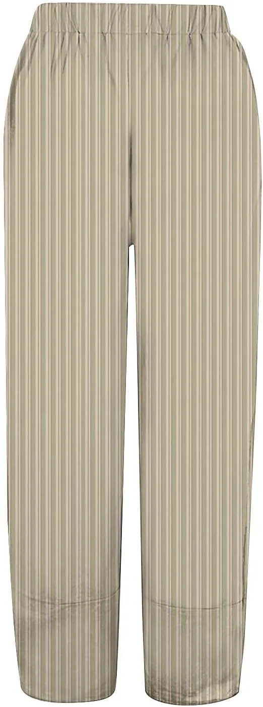 Loose Casual Capri Cotton Pants Women Casual Striped Linen Trousers High Waist Elastic Lounge Beach