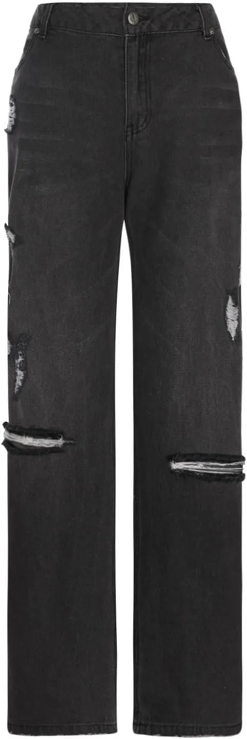 Low Rise Jeans for Woman Light Wash Baggy Straight Leg Jeans Plus Size Boyfriend Distressed Wide Leg Ripped Jean