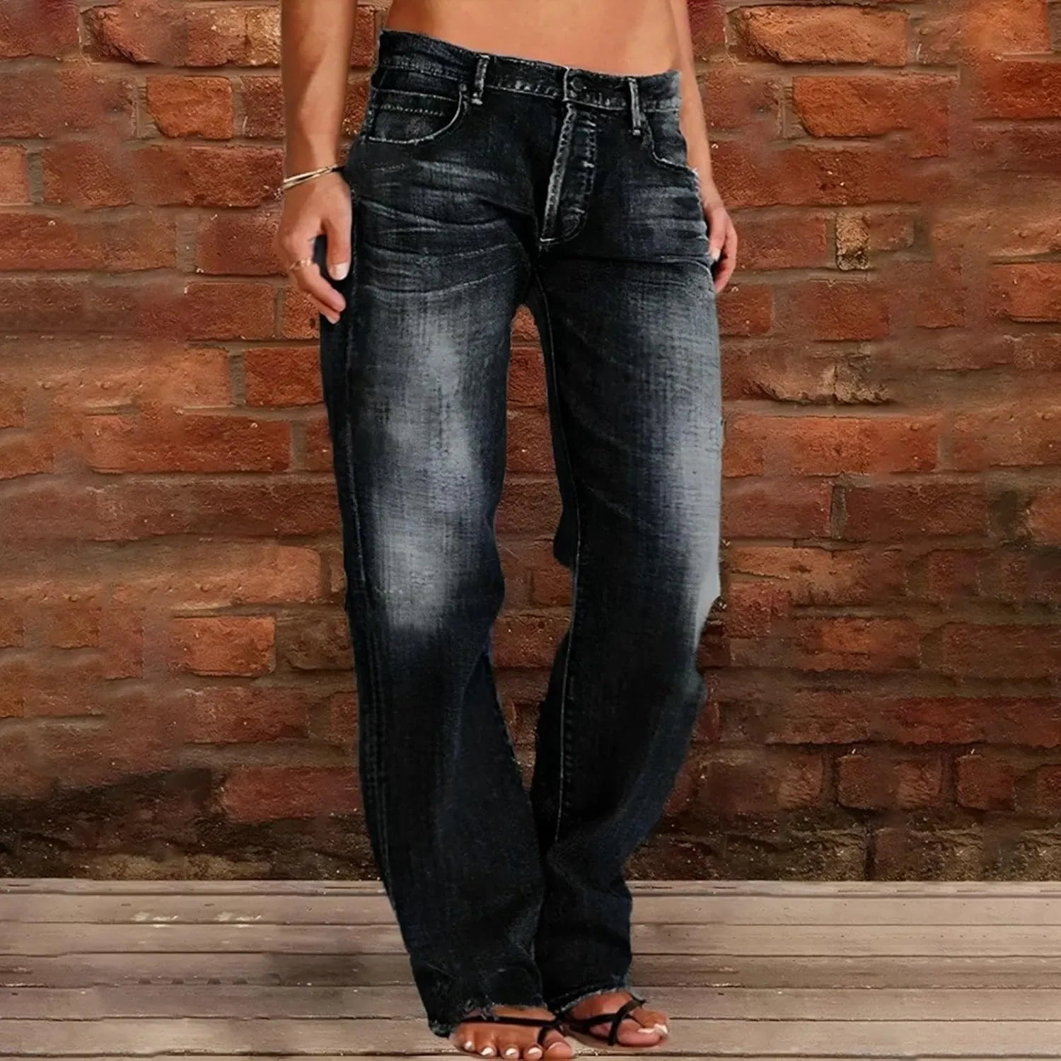 Low Rise Jeans for Woman Light Wash Baggy Straight Leg Jeans Plus Size Boyfriend Distressed Wide Leg Ripped Jean