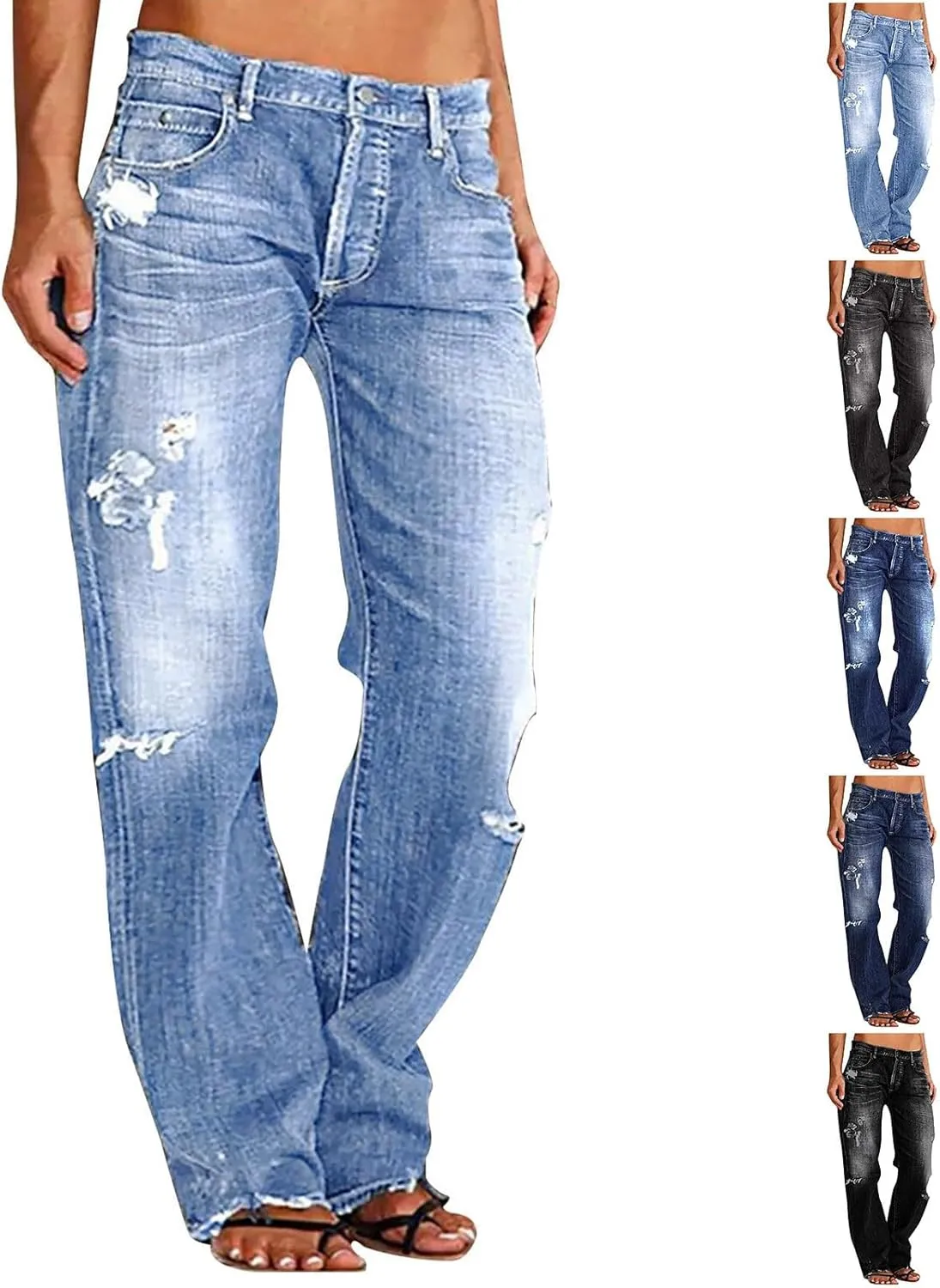 Low Rise Jeans for Woman Light Wash Baggy Straight Leg Jeans Plus Size Boyfriend Distressed Wide Leg Ripped Jean