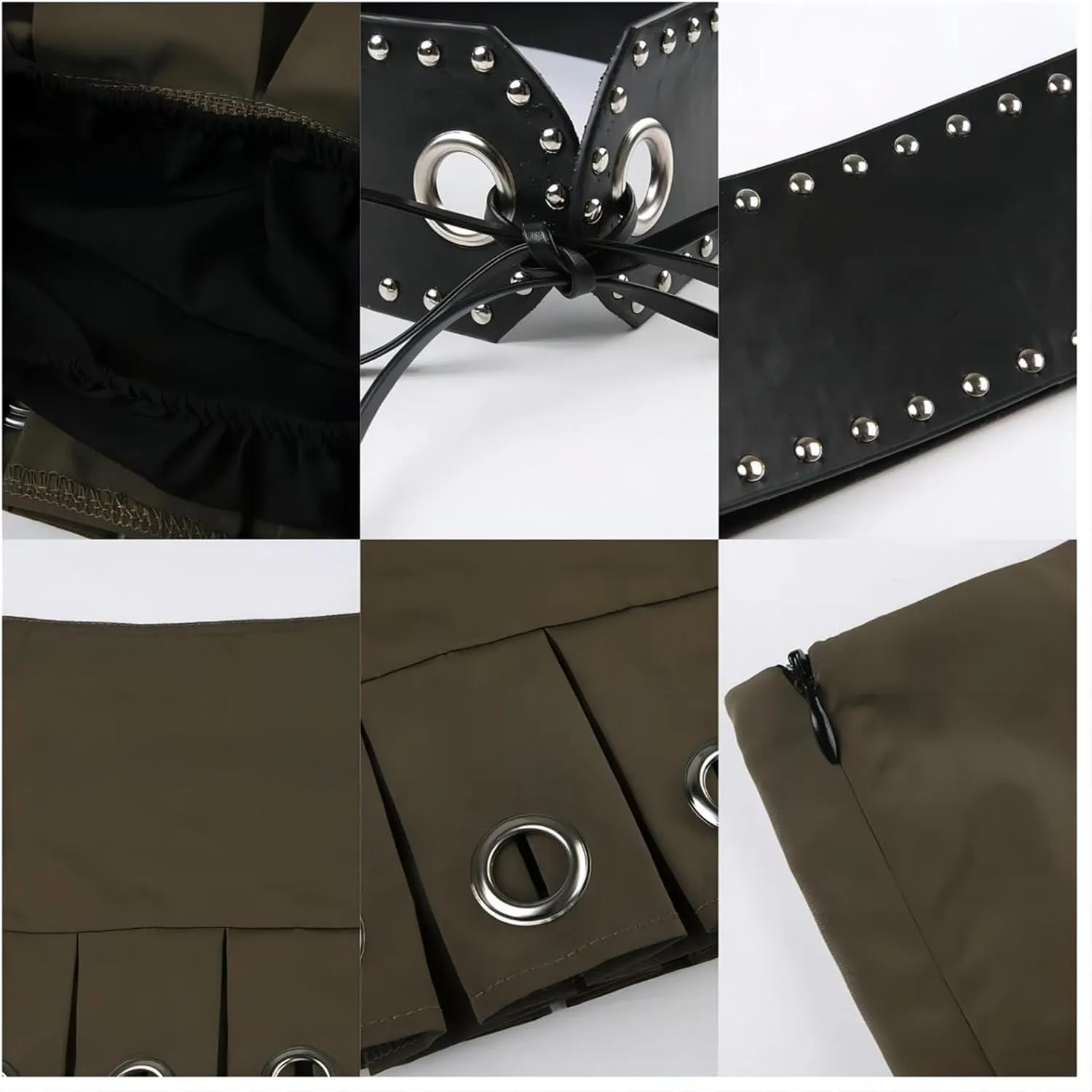 Low Waist Eyelet Pleated Mini Skirt Women Hot Sexy Tie Belt Cargo Skirts Vintage Street Clubwear Outfits