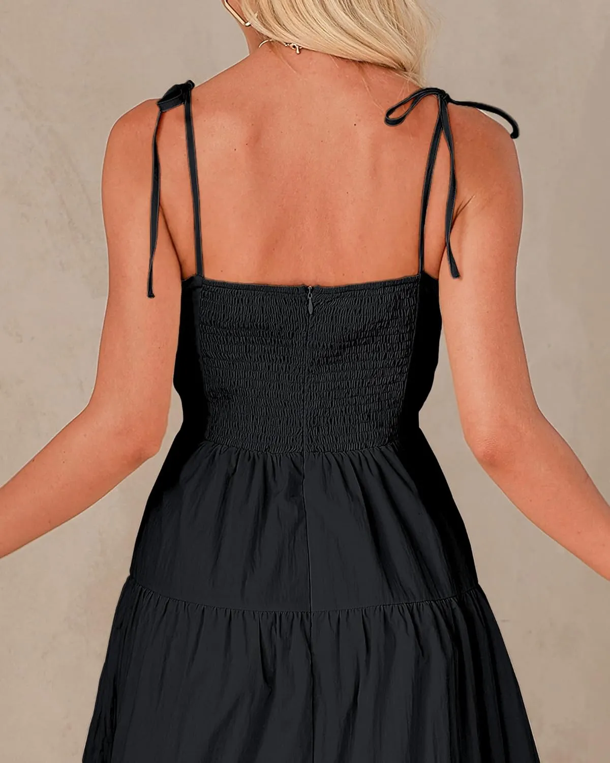 luvamia Long Flowy Dresses for Women Tiered Cut Out Midi Dress Self Tied Spaghetti Strap Summer Vacation Dinner Outfit
