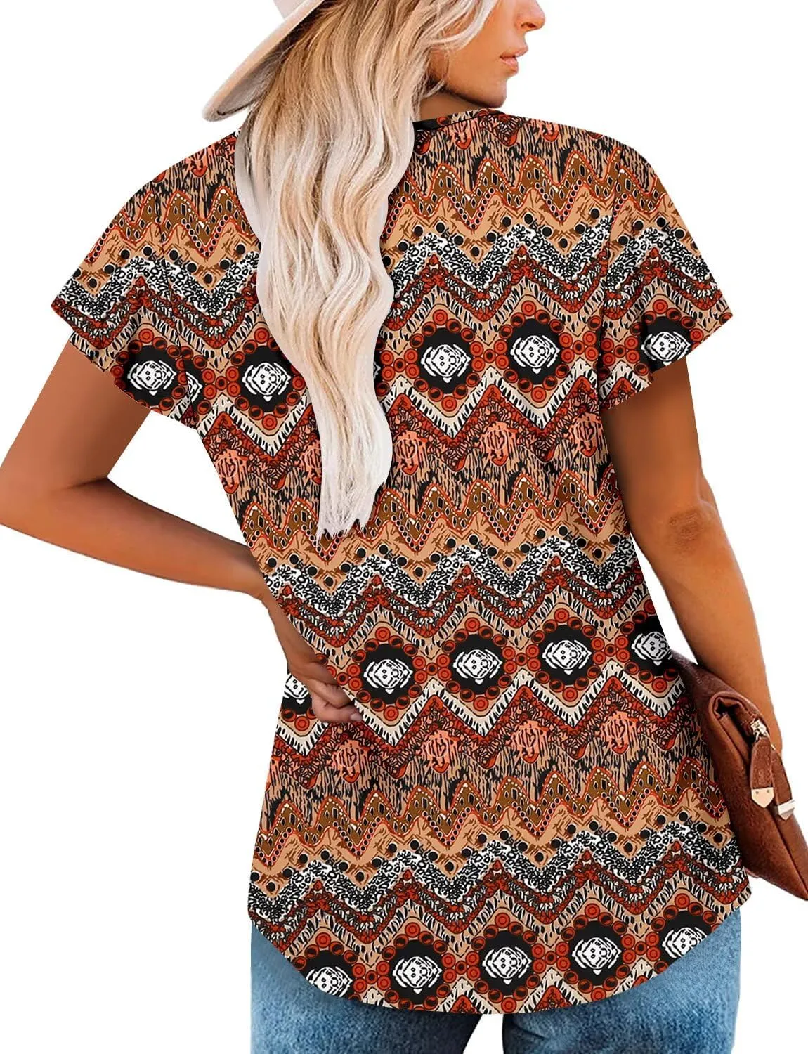 Magritta Womens Summer Tops Dressy Casual V Neck T Shirts Pleated Front Ruffle Short Sleeve Blouses Loose Fit Tunic Tops