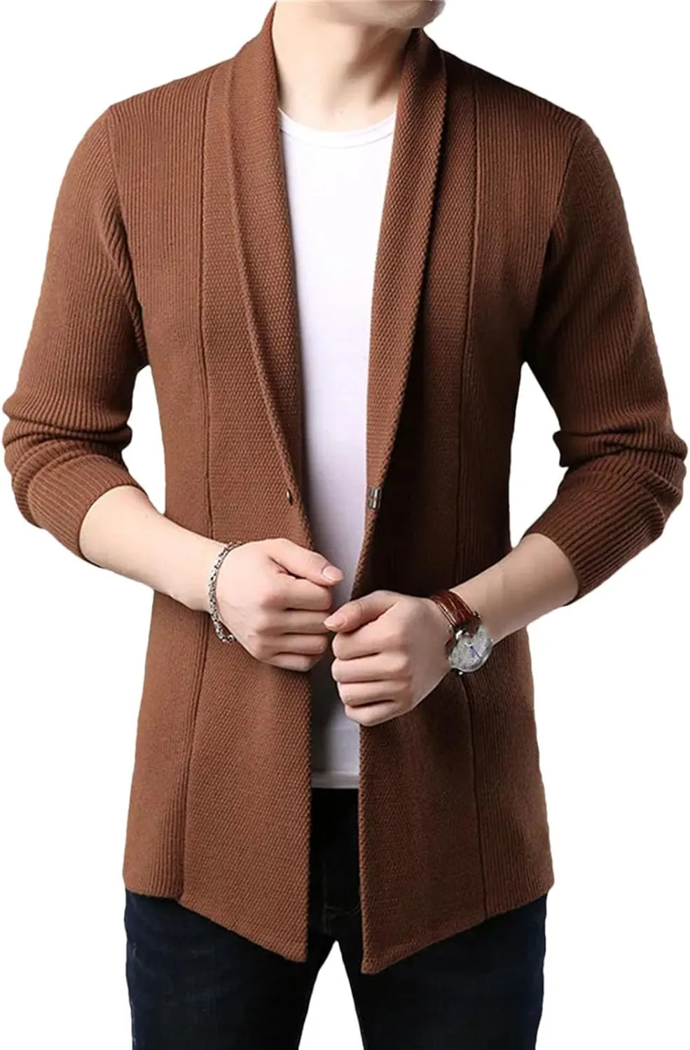 Men Button Down Cardigan Sweater Woolen Casual Slim Fit Coats Fashion Cable Knit Sweater