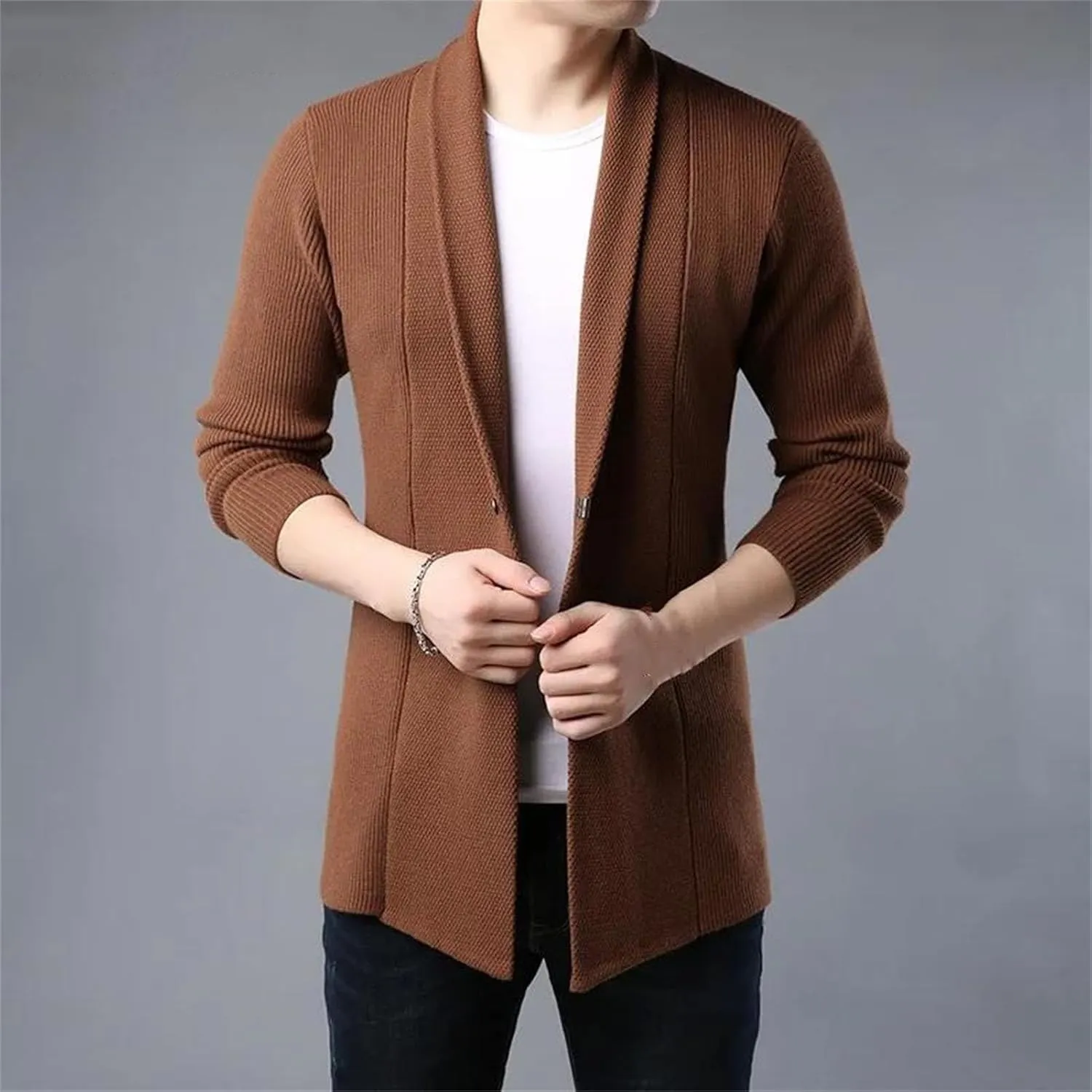 Men Button Down Cardigan Sweater Woolen Casual Slim Fit Coats Fashion Cable Knit Sweater
