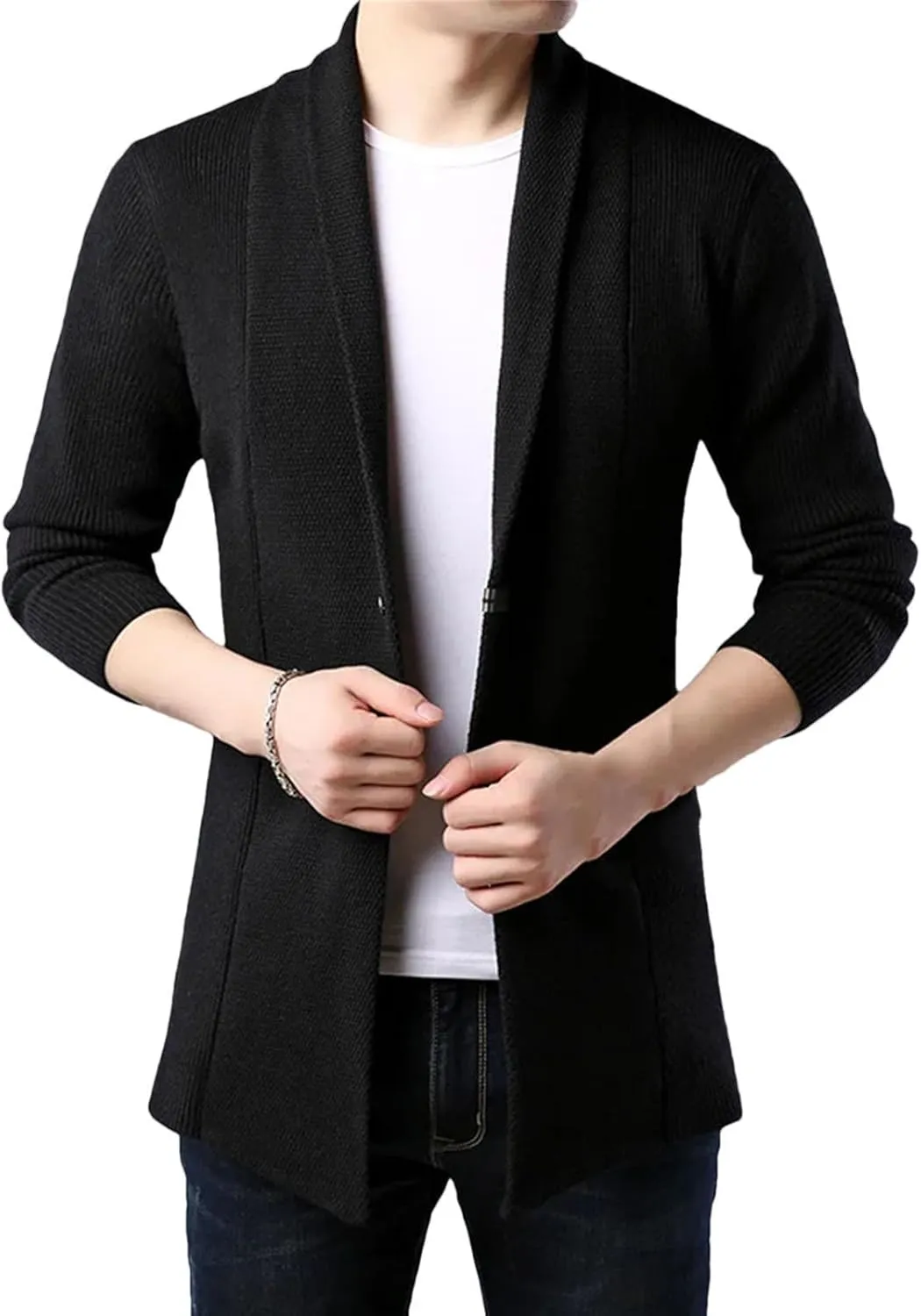 Men Button Down Cardigan Sweater Woolen Casual Slim Fit Coats Fashion Cable Knit Sweater