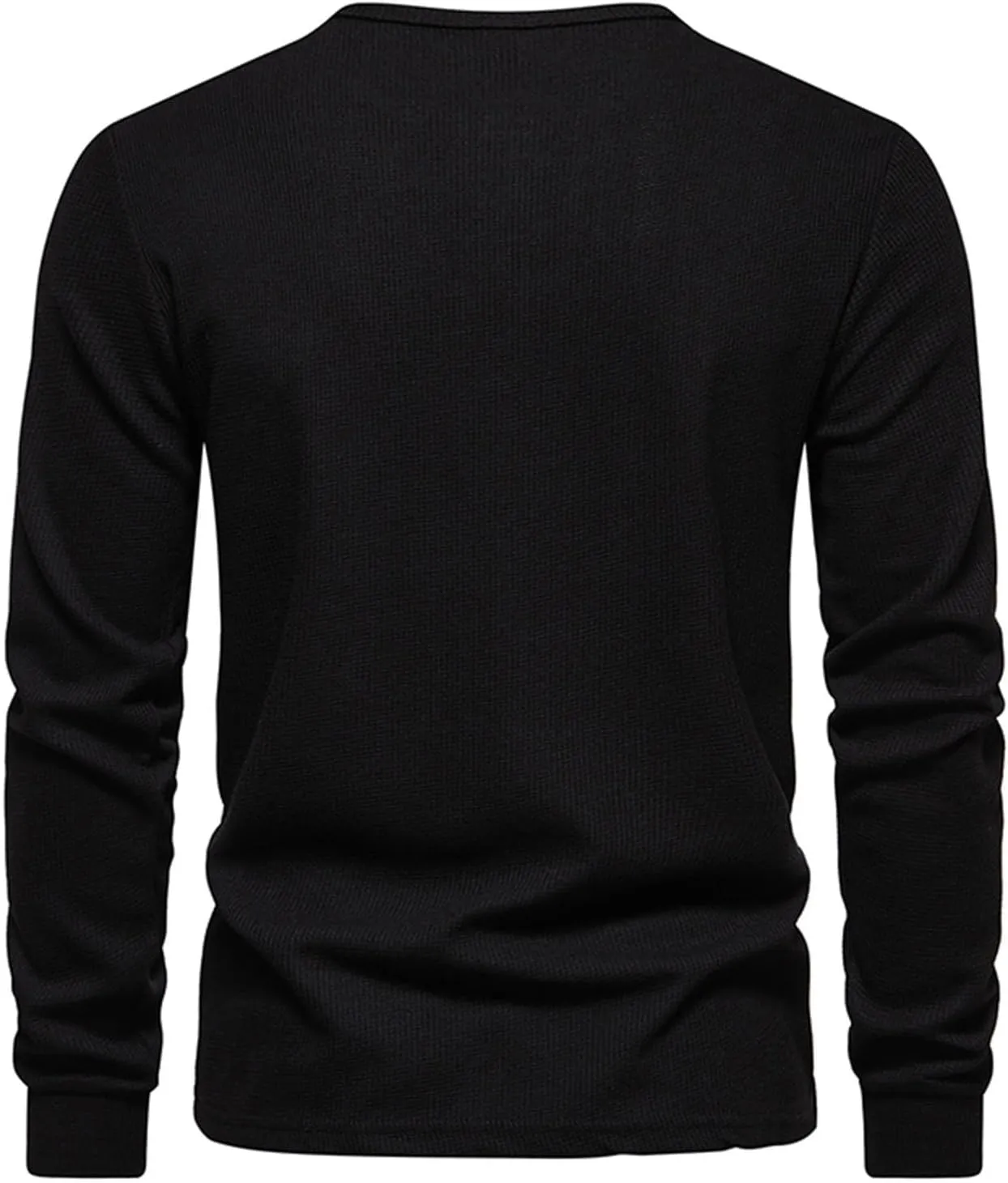 Men Casual Solid Color Pullover Long Sleeve Waffle Shirts Four Button Crew Neck T-Shirt Sports Fitness Polo Shirts