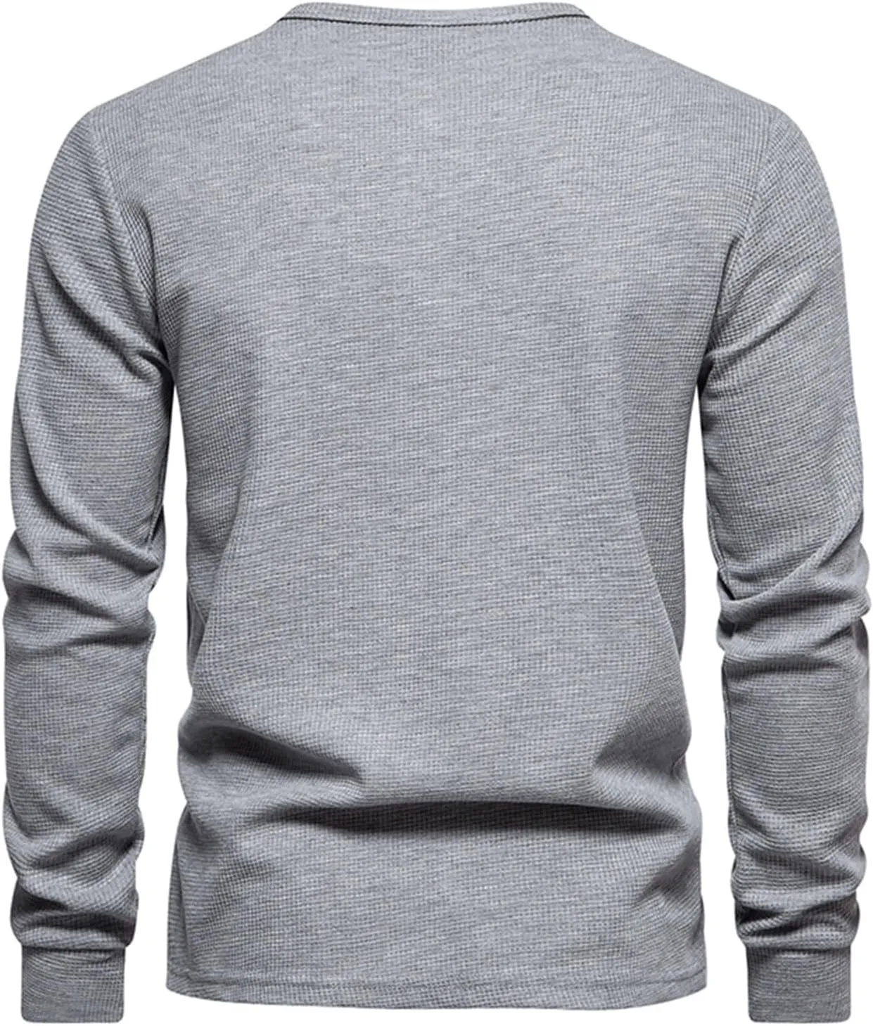 Men Casual Solid Color Pullover Long Sleeve Waffle Shirts Four Button Crew Neck T-Shirt Sports Fitness Polo Shirts