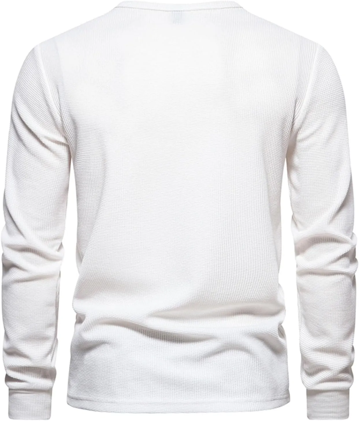Men Casual Solid Color Pullover Long Sleeve Waffle Shirts Four Button Crew Neck T-Shirt Sports Fitness Polo Shirts