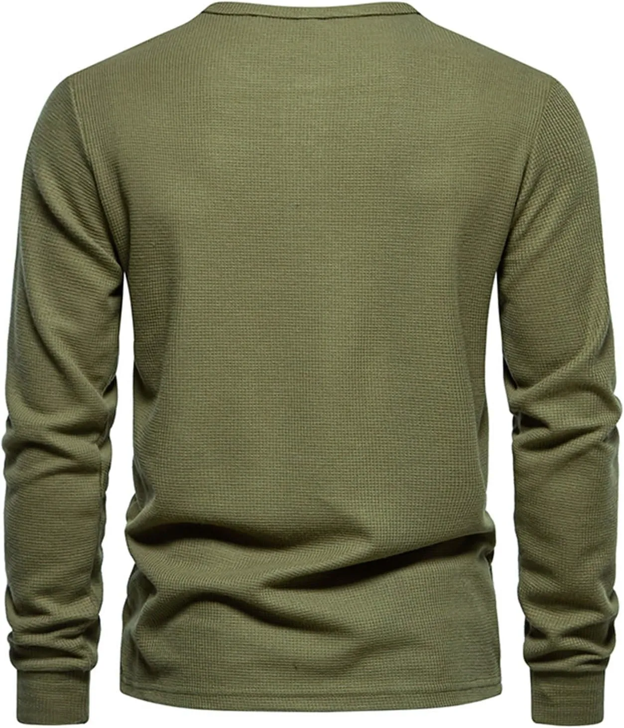 Men Casual Solid Color Pullover Long Sleeve Waffle Shirts Four Button Crew Neck T-Shirt Sports Fitness Polo Shirts