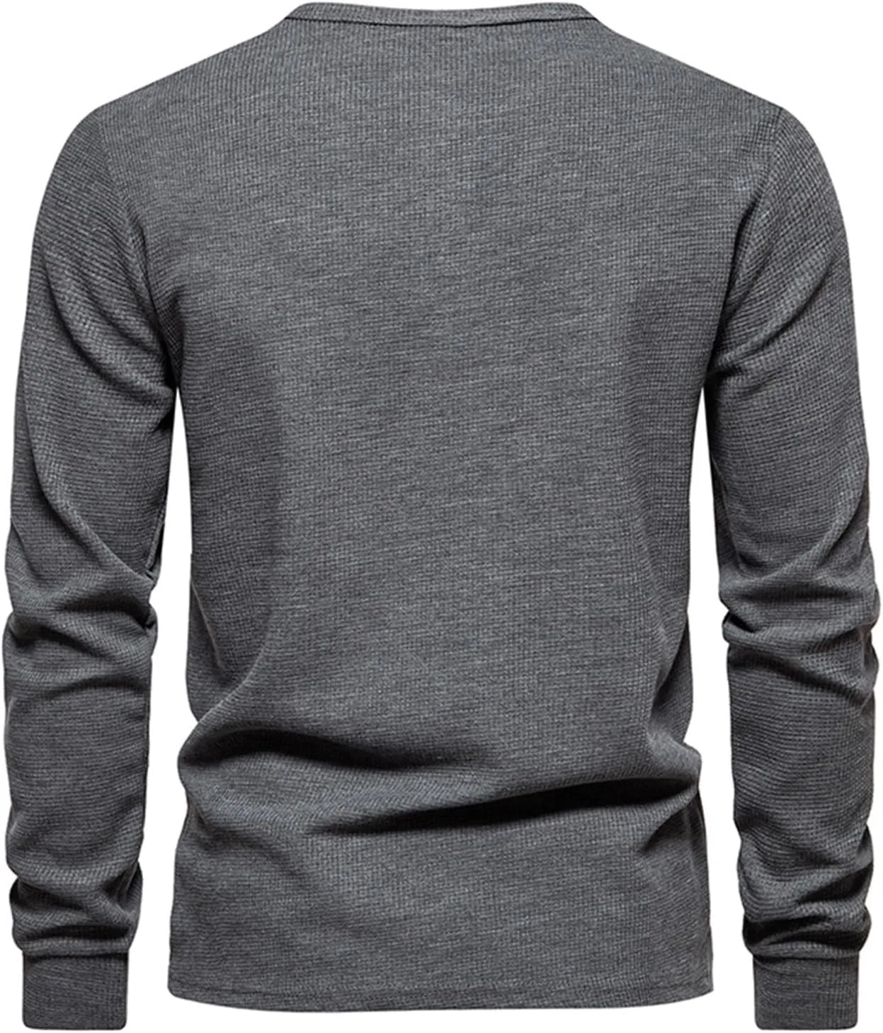 Men Casual Solid Color Pullover Long Sleeve Waffle Shirts Four Button Crew Neck T-Shirt Sports Fitness Polo Shirts