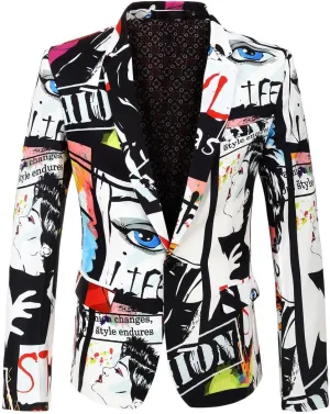 Men Fashion Print Slim Fit Blazer Suit Jacket for Party,Wedding,Banquet,Prom