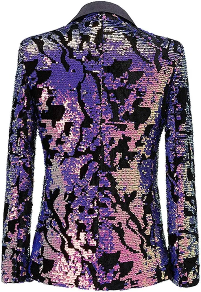 Men Fashion Velvet Sequins Floral Pattern Suit Jacket Blazer