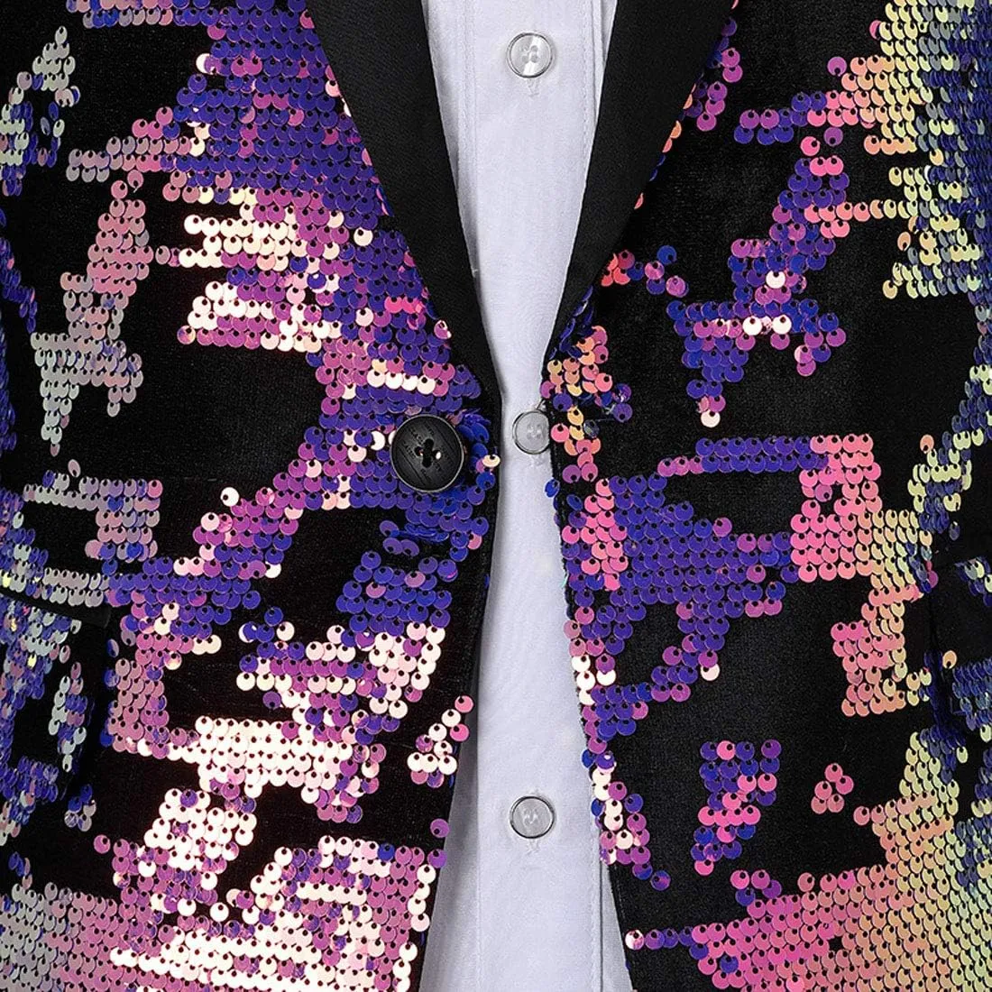 Men Fashion Velvet Sequins Floral Pattern Suit Jacket Blazer