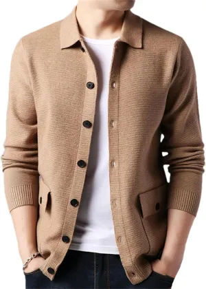 Men Knitting Cardigan Sweaters Coat Winter Casual Lapel Slim Fit Button Down Knit Sweater with Pockets