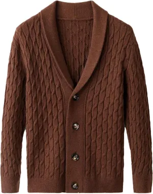 Men Lapel Wool Cardigan Sweater Long Sleeve Fashion Casual Tops Winter Knitted Button Down Sweater