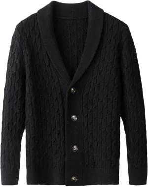 Men Lapel Wool Cardigan Sweater Long Sleeve Fashion Casual Tops Winter Knitted Button Down Sweater