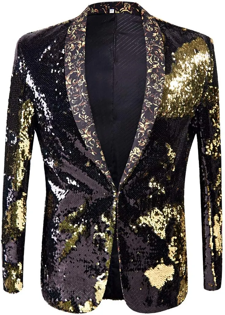 Men Stylish Two Color Conversion Shiny Sequins Blazer Suit Jacket
