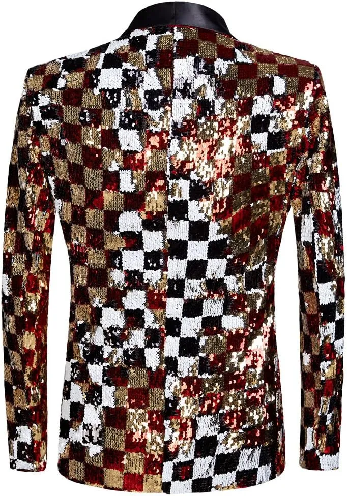 Men Stylish Two Color Conversion Shiny Sequins Blazer Suit Jacket