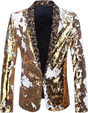 Men Stylish Two Color Conversion Shiny Sequins Blazer Suit Jacket