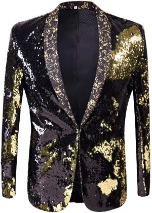 Men Stylish Two Color Conversion Shiny Sequins Blazer Suit Jacket